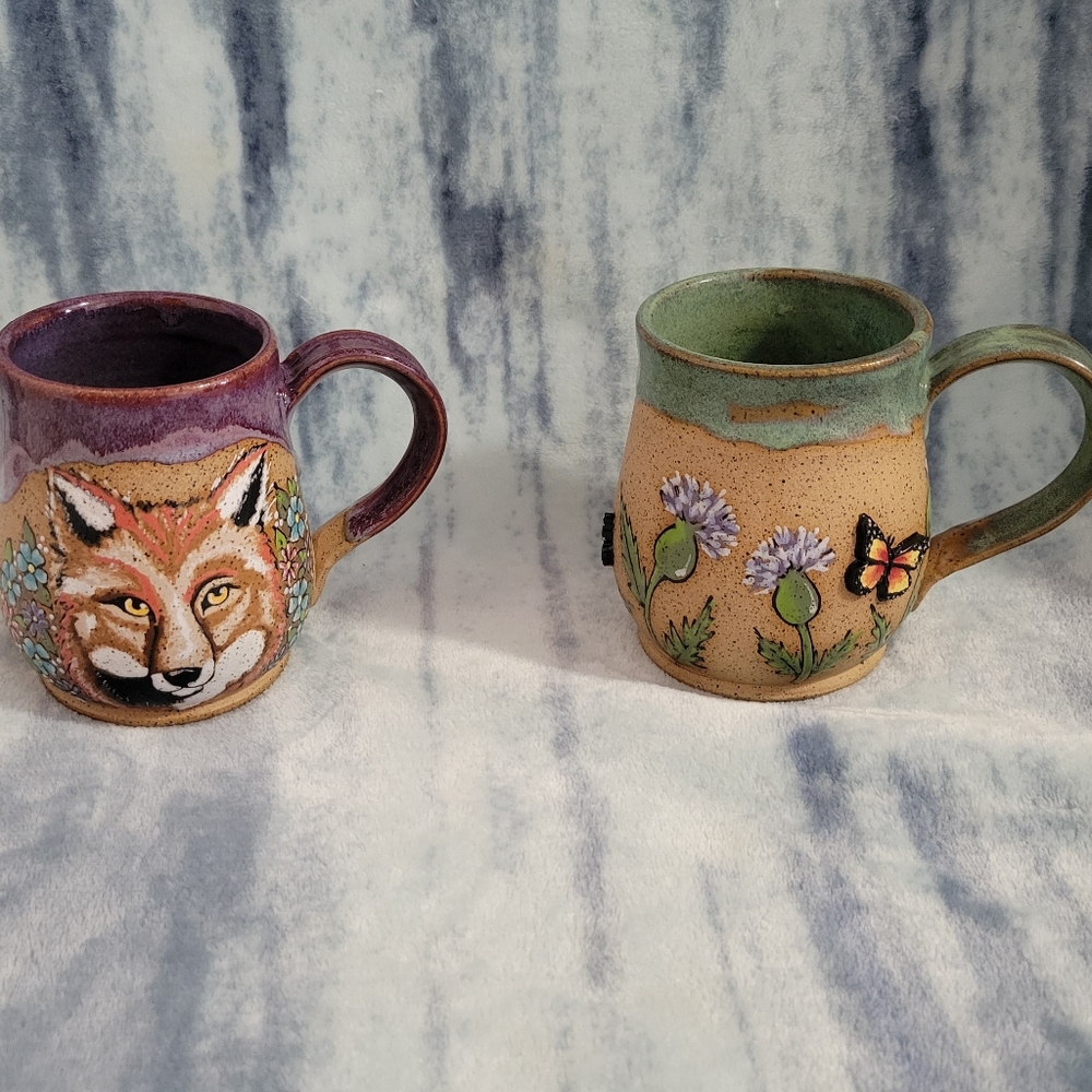 Seasoned Pottery Mug Butterfly Bee Floral